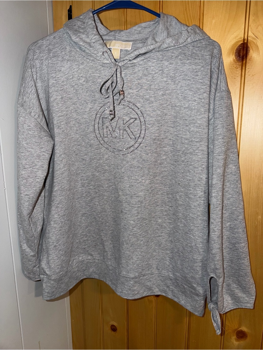 Michael Kors Women’s Heather Gray Embellished MK Logo Hoodie- Size Small- Y2K